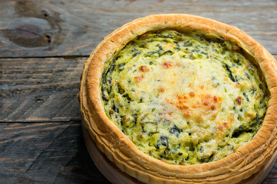 Veg and recipe purple sprouting broccoli and goat's cheese quiche