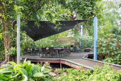 Technology in the garden - sails for cooling shade