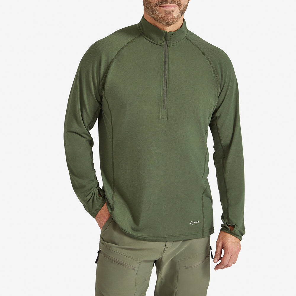 Genus Men's Dark Green Eden Zip Neck Top front view