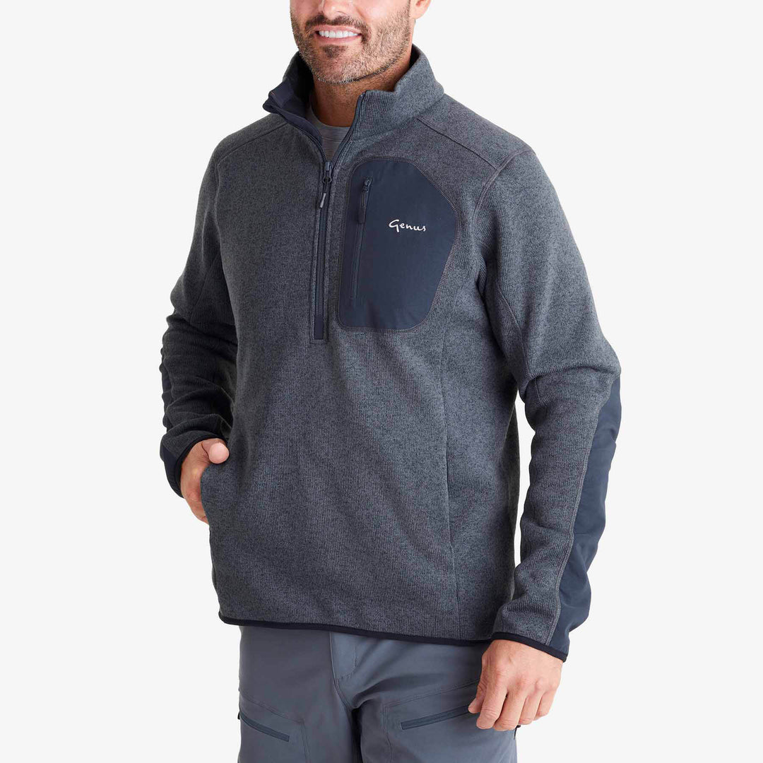 Front view of a Genus Men's Dixter Gardening Pullover on a man