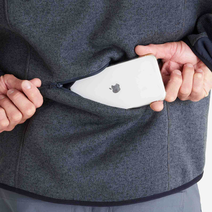 Close up of the pocket on a Genus Men's Dixter Gardening Pullover