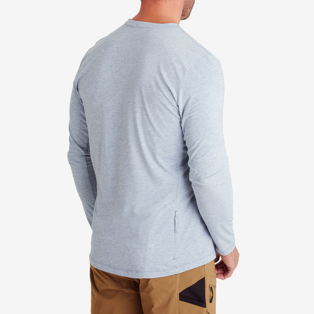 back view of the Pewter Genus Men's Rosemoor Long Sleeve Gardening Henley