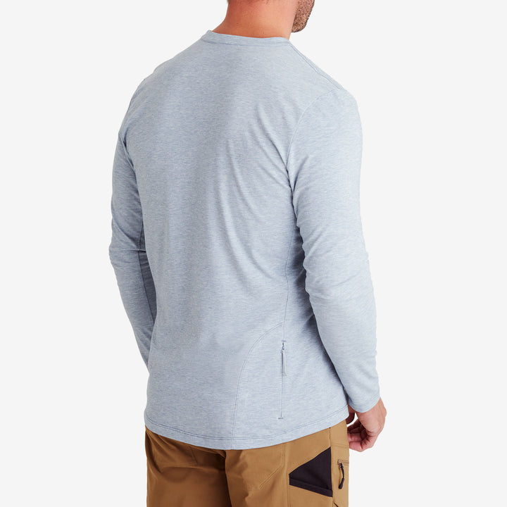 back view of the Pewter Genus Men's Rosemoor Long Sleeve Gardening Henley