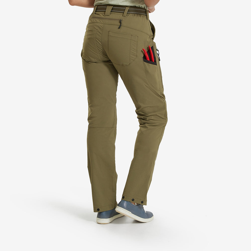Back view of Genus burnt olive womens summer gardening trousers