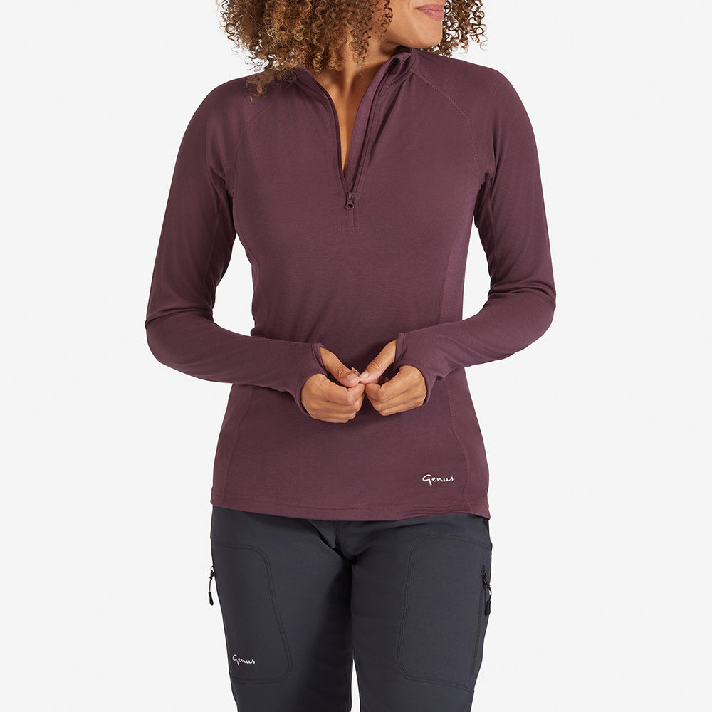 Genus Women's Prune Damson Eden Zip Neck Top 