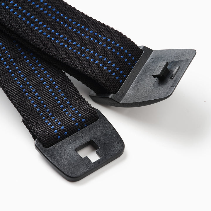 Close up of a blue and black Genus elasticated gardening belt 
