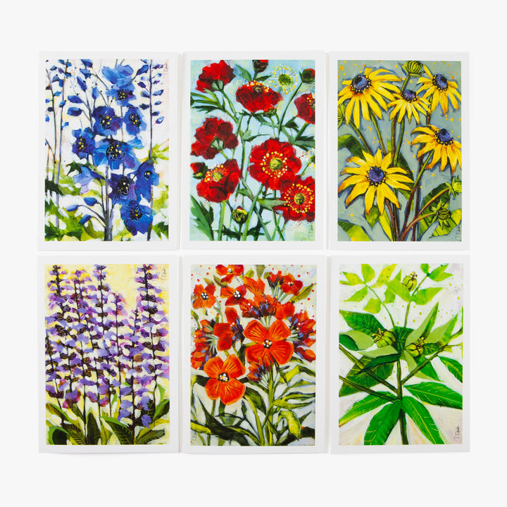 Genus Greeting Cards with colourful flowers on
