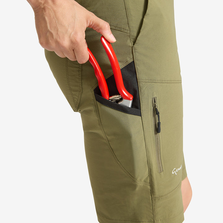 Tool pocket on a pair of Genus Womens Burnt Olive Summer Gardening Shorts