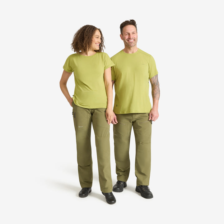 Soft Lime genus Eden Short Sleeve Tee on a man and woman